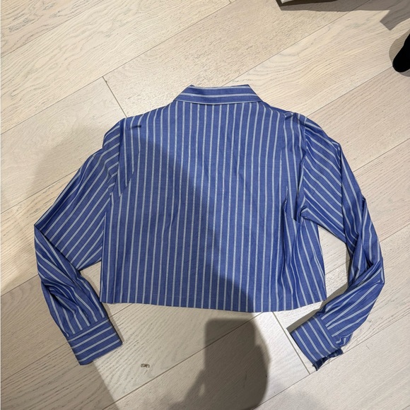 Mousy Vintage Blue Striped Cropped Button-Up Shirt - Picture 3 of 3